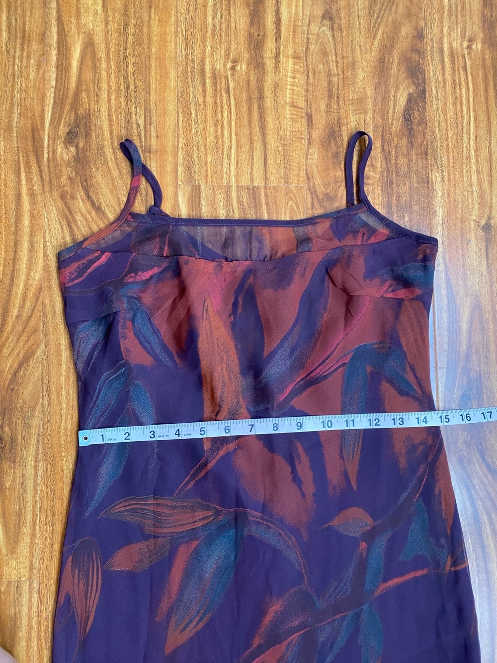 Vintage Womens Georgiou Studio Plum Red Watercolor Leaf Slip Dress Size 4 Girly - Picture 10 of 11